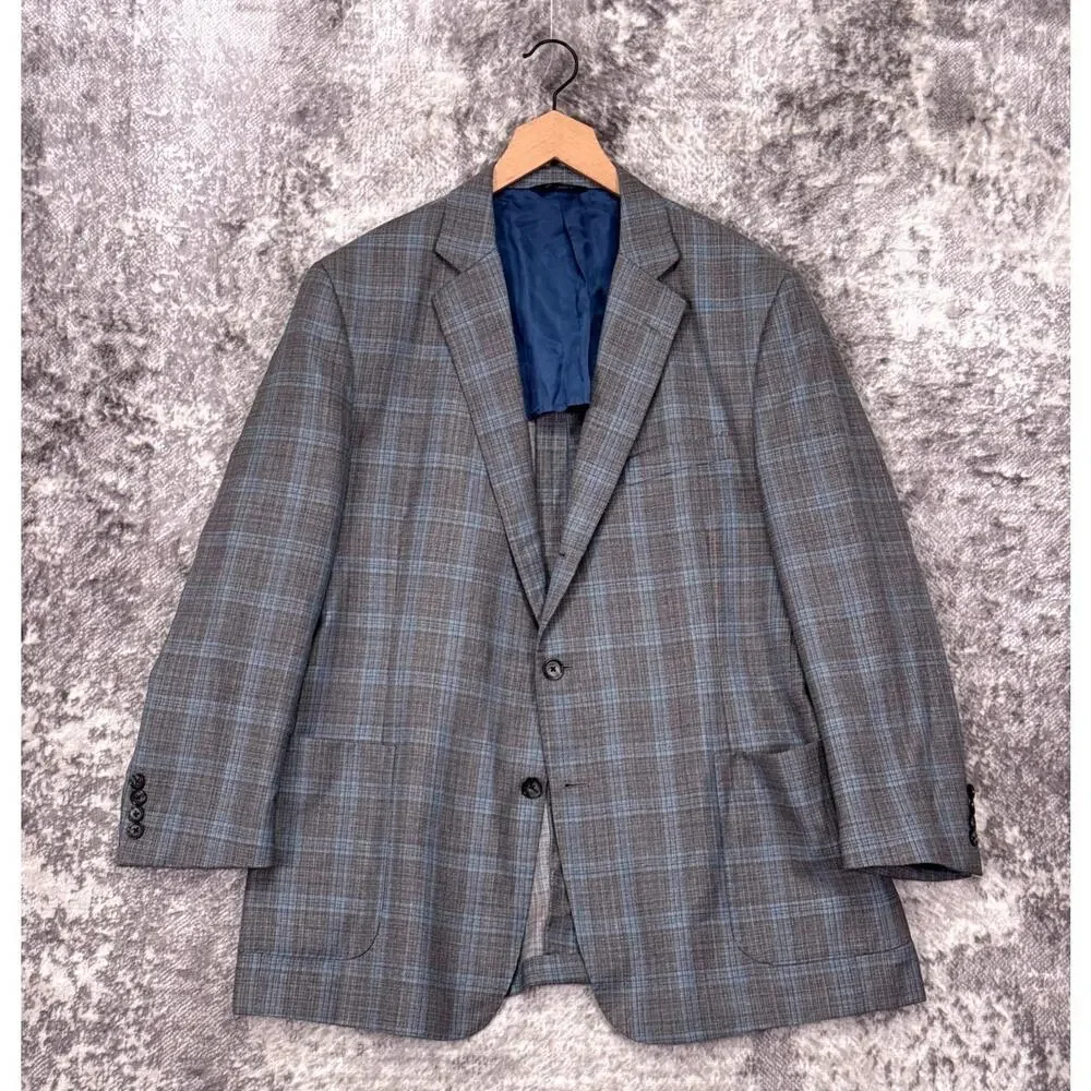 Brooks Brothers Blazer 45R Mens Regent Gray Blue Wool Plaid Sport Coat Jacket
